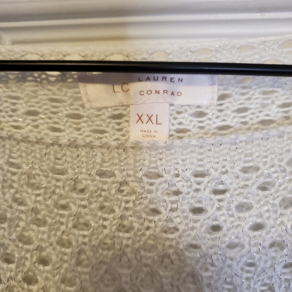 LC Lauren Conrad White Pointelle Crop Bell Sleeve Sweater - Picture 11 of 13